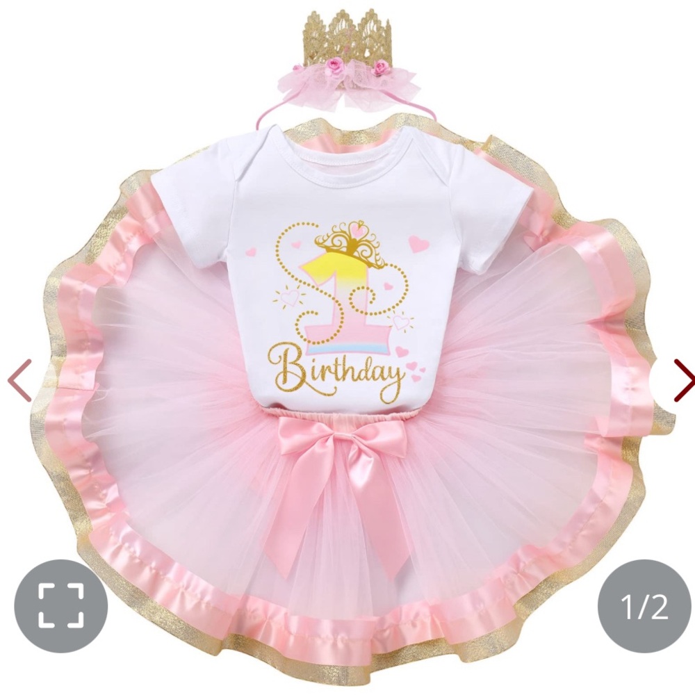 Pink and Gold Birthday Tutu Dress with Crown